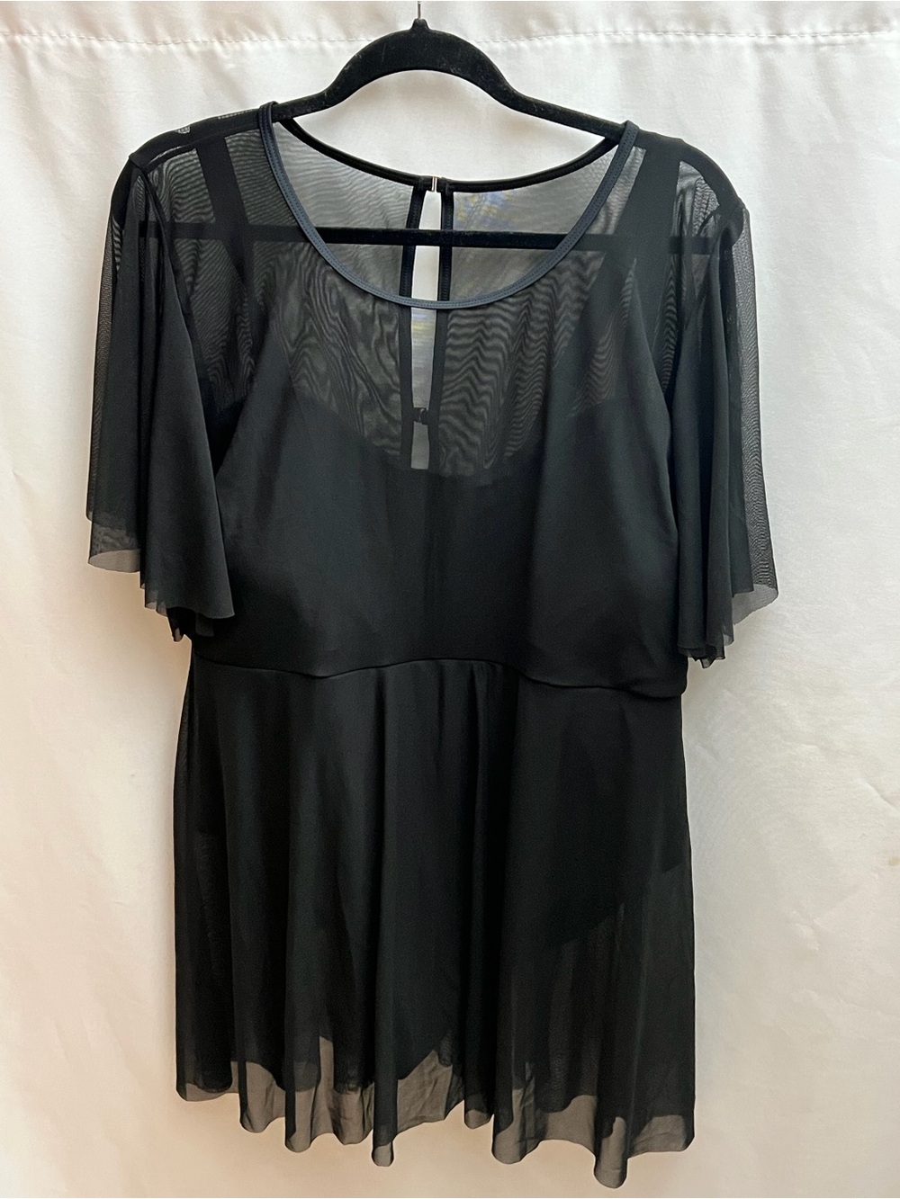 BloomChic Black Mesh Flutter Sleeve Swim Dress 1X 22/24 NWT Plus Size
